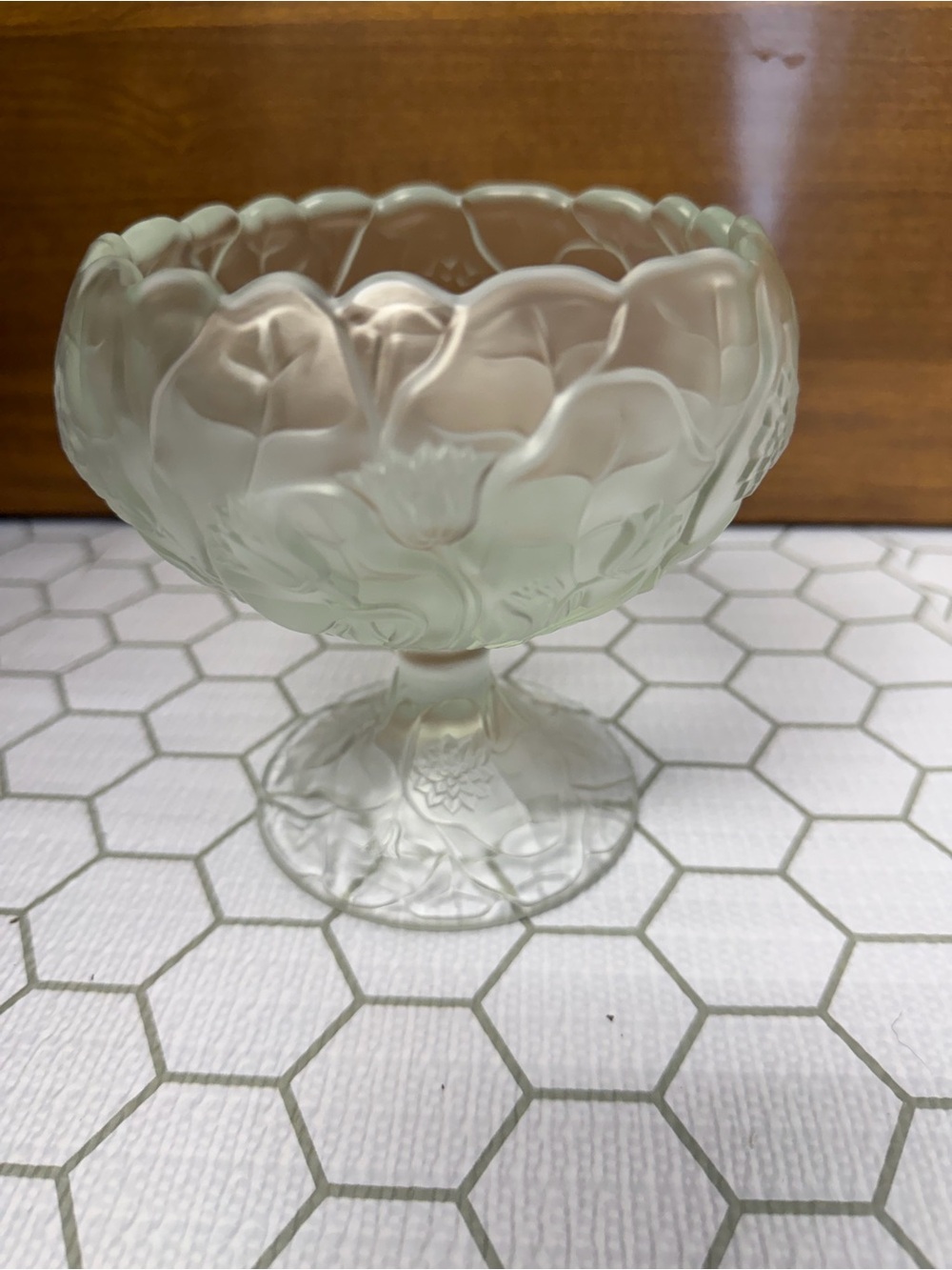 Fenton Frosted Glass Water Lilly Pedestal Compote Bowl